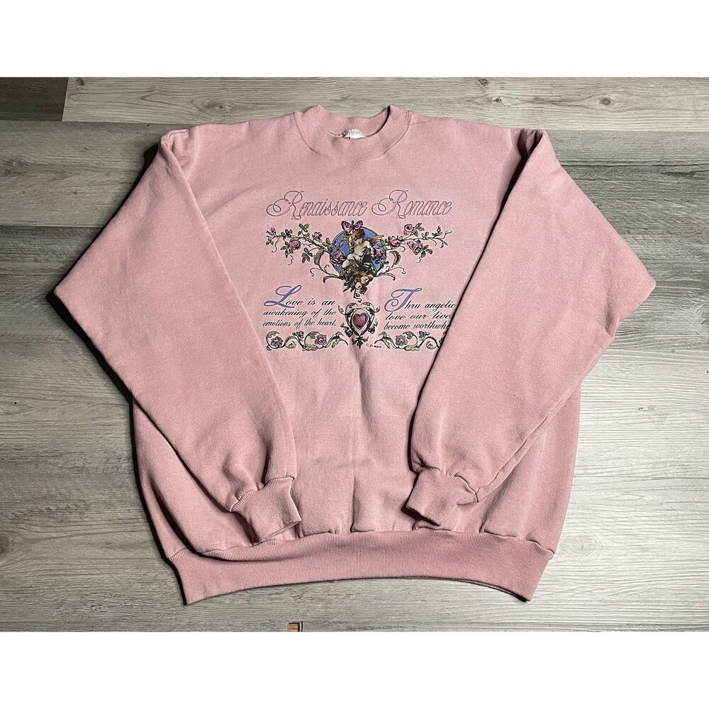 Vtg 90s Hanes Pink Cherub Crewneck Sweatshirt XXL Coquette Renaissance Graphic